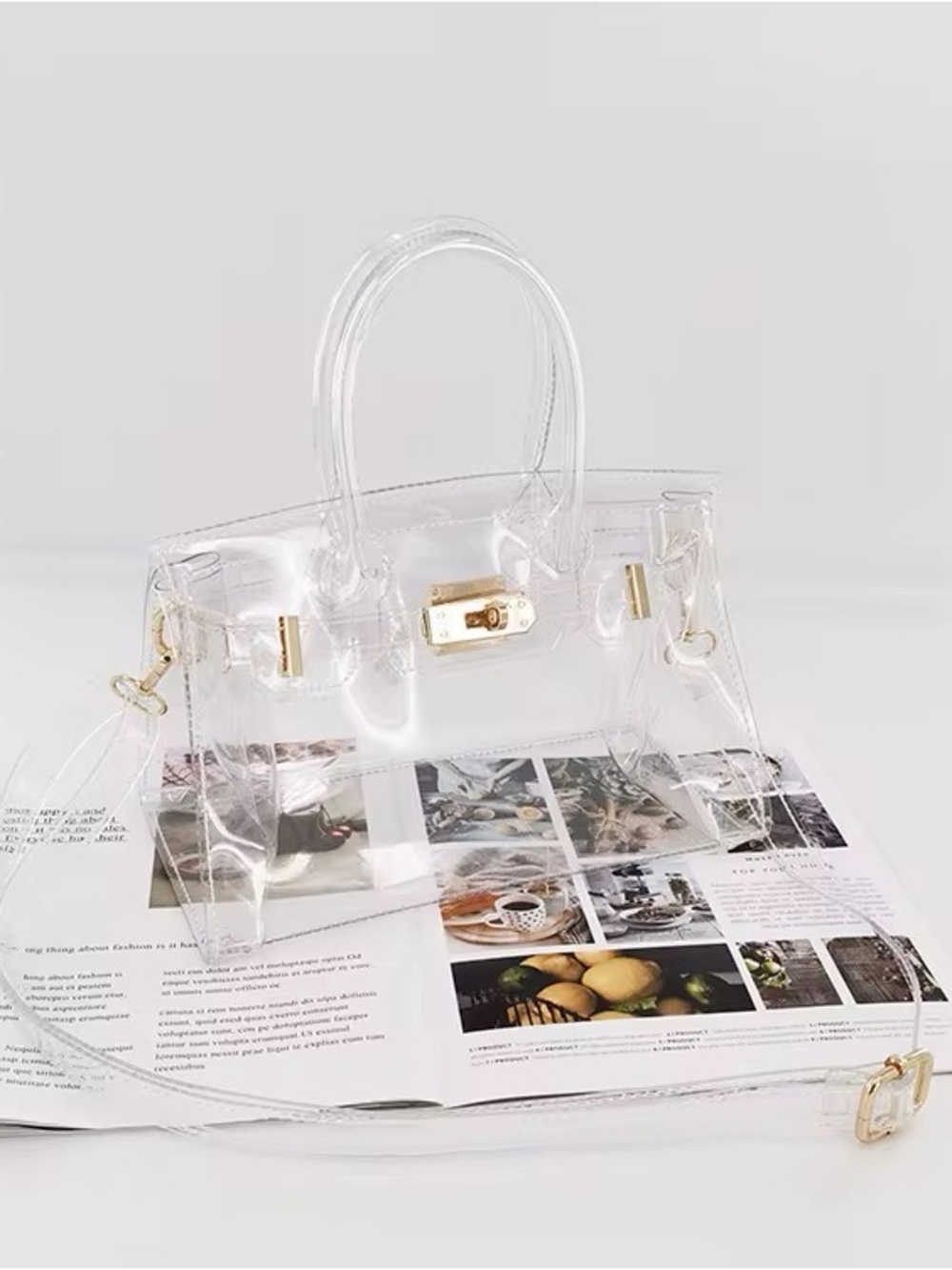 Clear Transparent Tote Bag with Gold Hardware